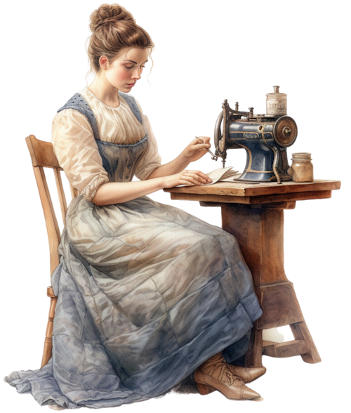 Illustration of a woman at a sewing machine